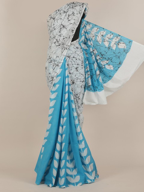 

Pothys Blue & White Printed Jaipur Cotton Saree