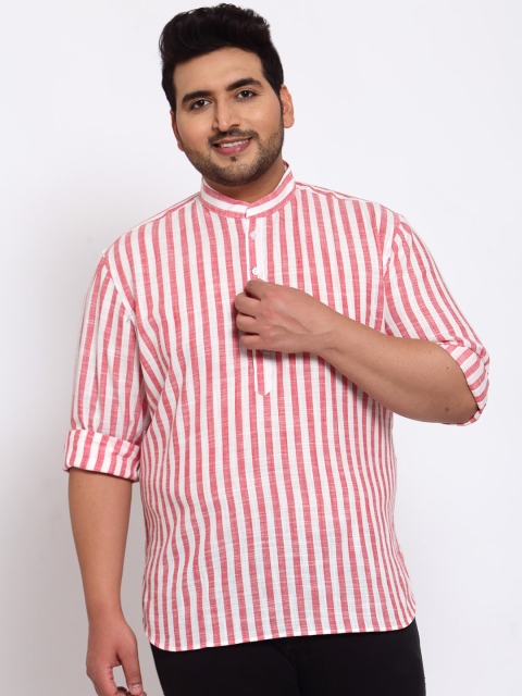 

plusS Men Pink Striped Straight Kurta