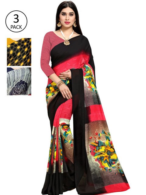 

KALINI Pack of 3 Pink & Grey Saree