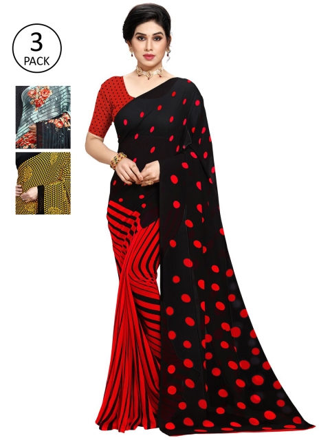 

KALINI Pack of 3 Poly Georgette Printed Sarees, Grey