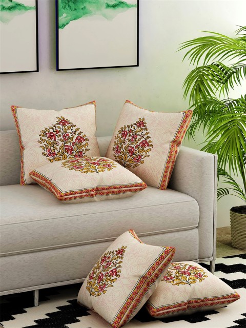 

Salona Bichona Off White & Magenta Set of 5 Abstract Square Cushion Covers