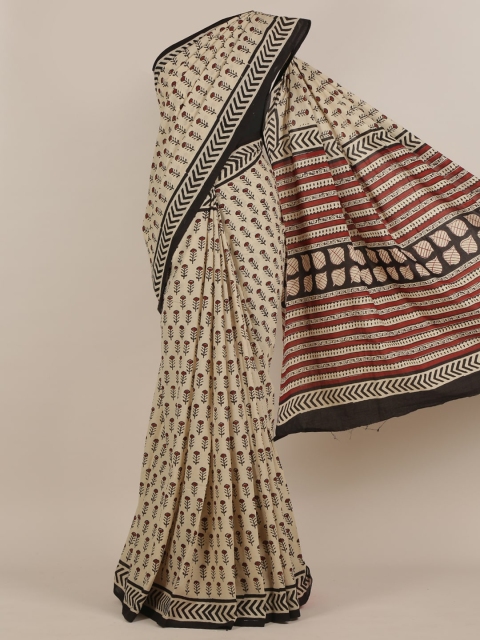 

Pothys Cream-Coloured & Red Ethnic Motifs Saree