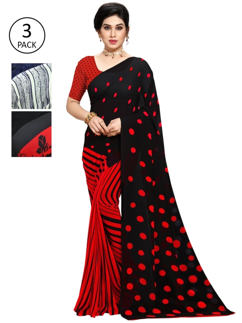 

KALINI Women Pack of 3 Printed Sarees, Red