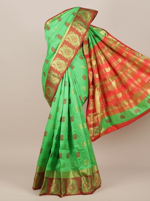 

Pothys Green & Gold Woven Design Cotton Blend Saree