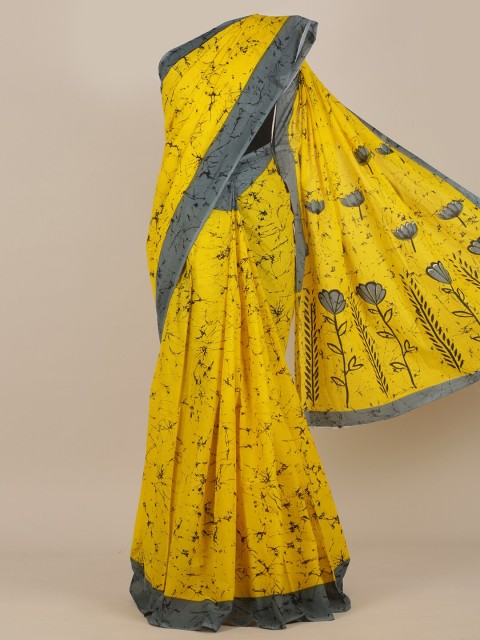 

Pothys Yellow & Grey Cotton Blend Saree