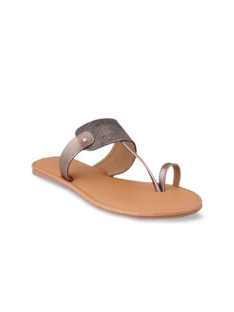 

pelle albero Women Gunmetal-Toned Open Toe Flats, Metallic