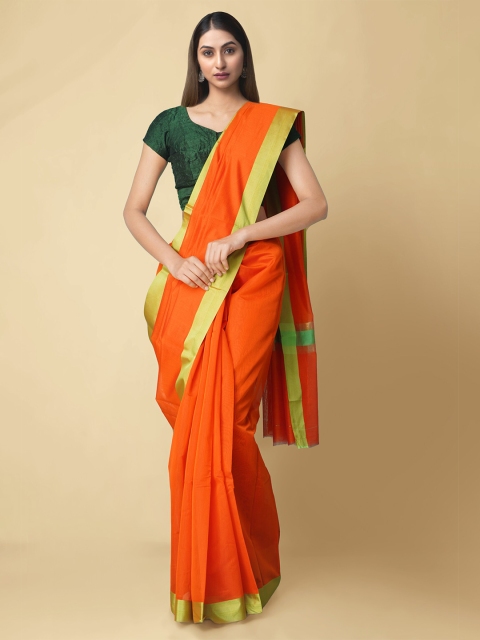 

Unnati Silks Women Orange & Green Chettinad Sico Saree