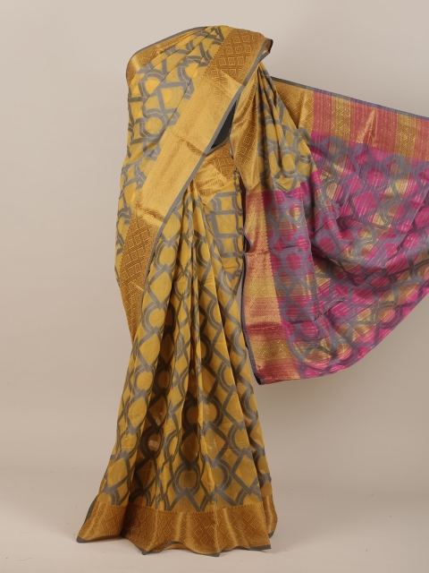 

Pothys Mustard & Grey Geometric Printed Saree