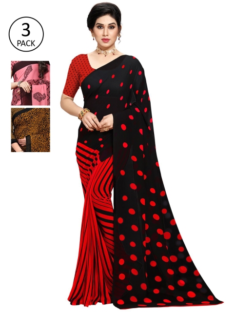 

KALINI Women Pack of 3 Printed Sarees, Black