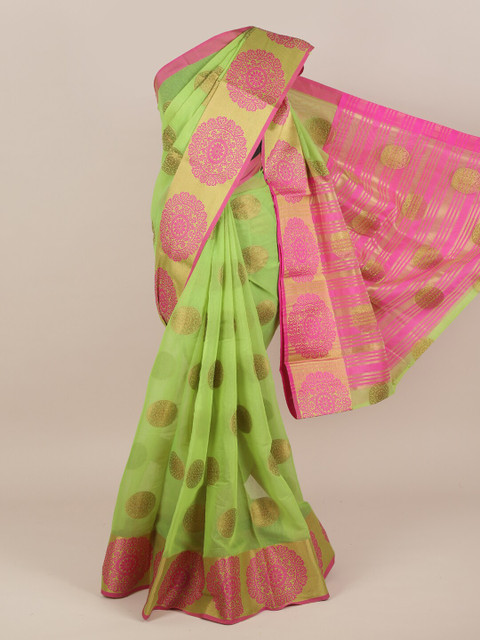 

Pothys Green & Pink Ethnic Motifs Zari Cotton Blend Saree
