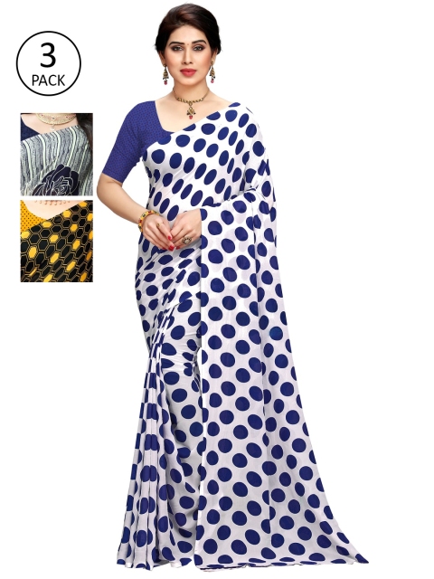 

KALINI Pack Of 3 Printed Sarees, Black