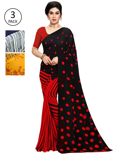 

KALINI Pack Of 3 Poly Georgette Sarees, Red