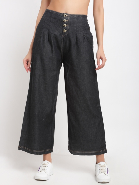 

ANAISA Women Black Cropped Denim Palazzos