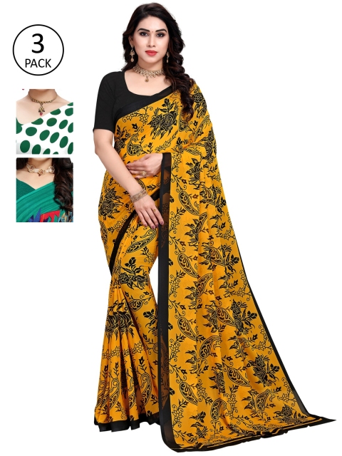 

KALINI Women Pack of 3 Printed Poly Georgette Sarees, White