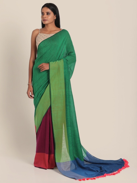 

Suta Green & Pink Colourblocked Pure Cotton Saree