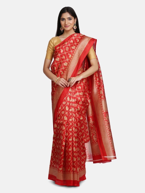 

Mirraw Red & Golden Ethnic Motifs Art Silk Saree
