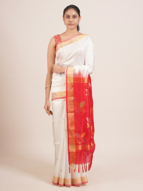 

Pothys White & Red Woven Design Pure Silk Uppada Saree
