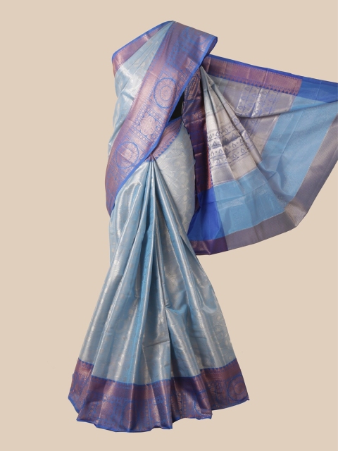 

Pothys Blue & Purple Ethnic Motifs Woven Design Tissue Silk Saree