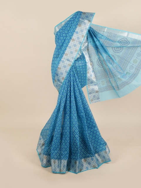 

Pothys Blue & Brown Zari Printed Saree
