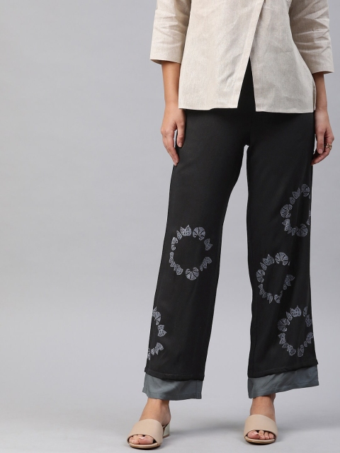 

Shakumbhari Women Black & Grey Ethnic Motifs Palazzos