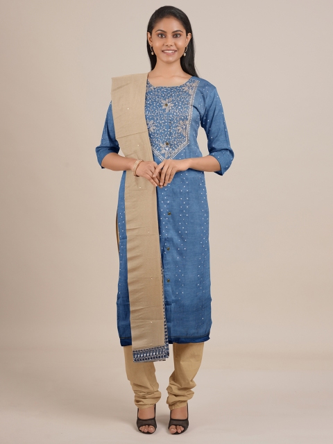 

Pothys Blue & Beige Unstitched Dress Material