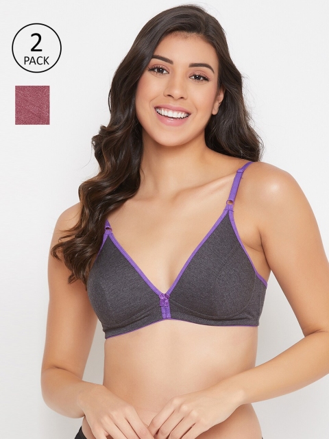 

Clovia Grey & Purple Plunge Half Coverage Bra