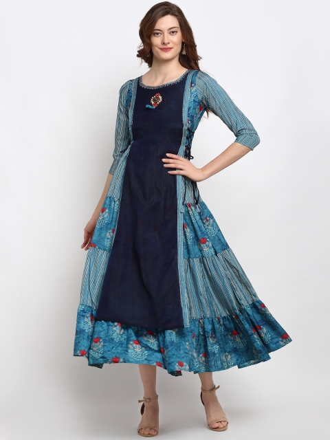 

Lovely Lady Blue Floral Crepe Midi Dress