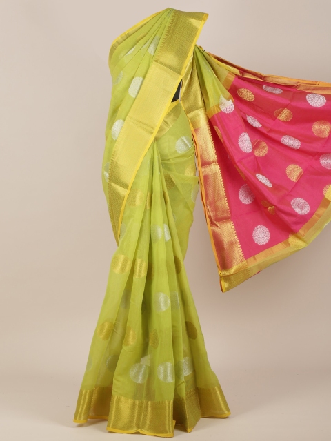 

Pothys Green & Red Ethnic Motifs Zari Saree