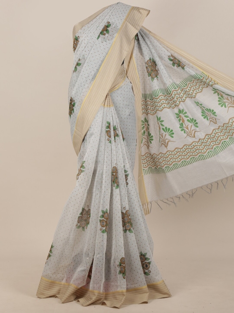 

Pothys Grey & Brown Floral Printed Zari Detail Saree
