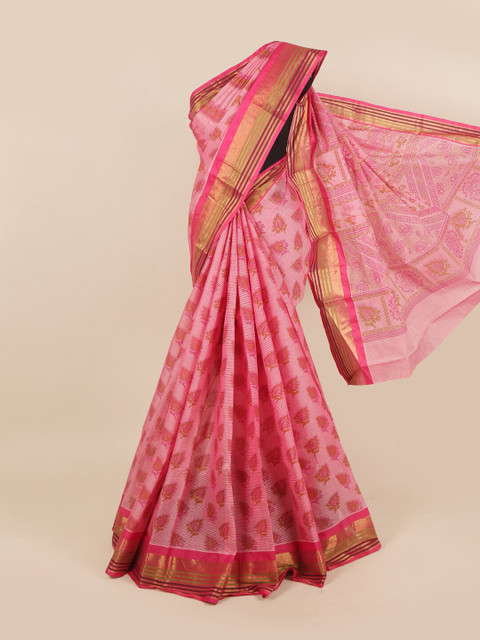 

Pothys Pink Cotton Blend Floral Saree