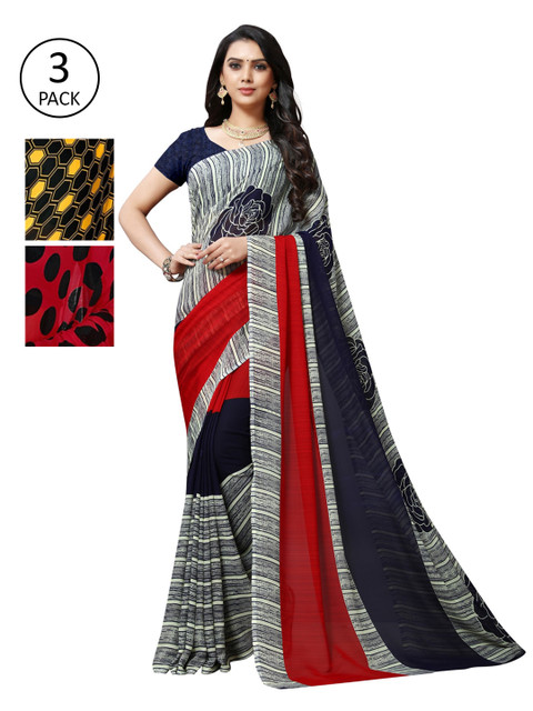 

KALINI Multicoloured Set of 3 Poly Georgette Saree, Multi