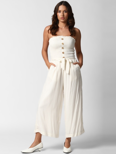 

FOREVER 21 Cream-Coloured Strapless Basic Jumpsuit