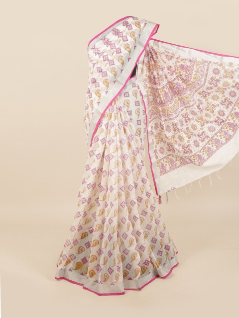 

Pothys White & Pink Floral Saree