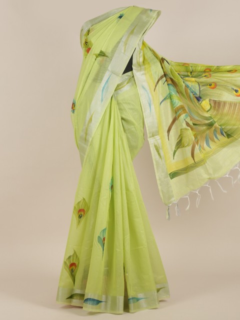 

Pothys Green & Red Floral Zari Cotton Blend Saree