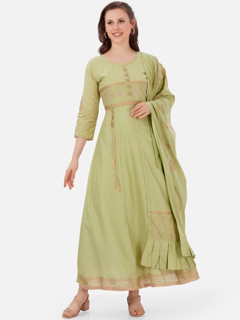 

Kiana Green Ethnic Motifs Ethnic Maxi Dress With Dupatta