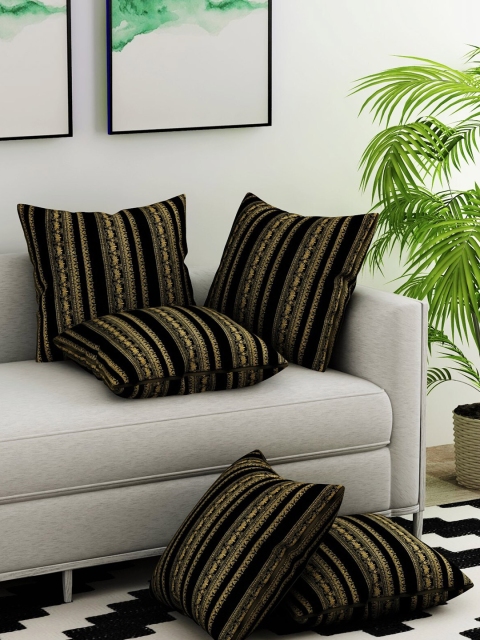 

Salona Bichona Black & Beige Set of 5 Ethnic Motifs Square Cushion Covers