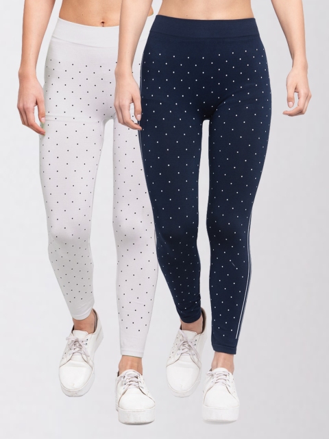 

KLOTTHE Women Pack Of 2 Printed Skinny-Fit Jeggings, Navy blue
