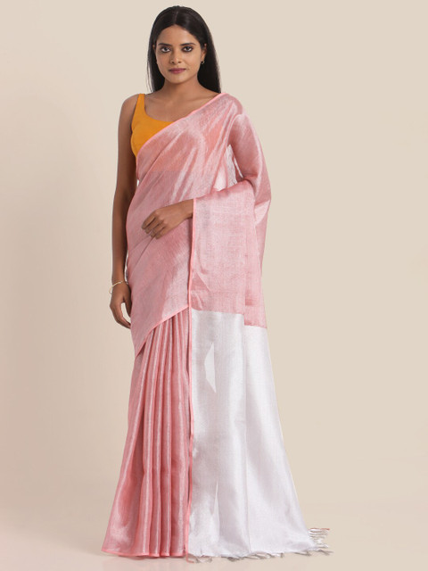 

Suta Pink & White Linen Blend Saree