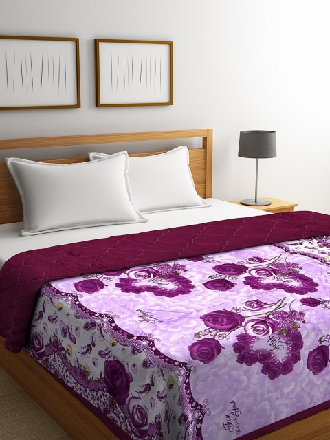 

NEUDIS Purple & White Floral Microfiber AC Room 500 GSM Double Bed Quilt