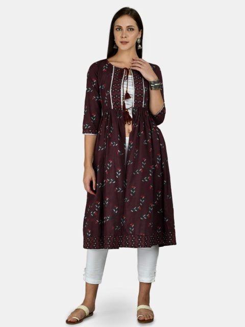 Myshka Women Burgundy & Red Printed Shrug