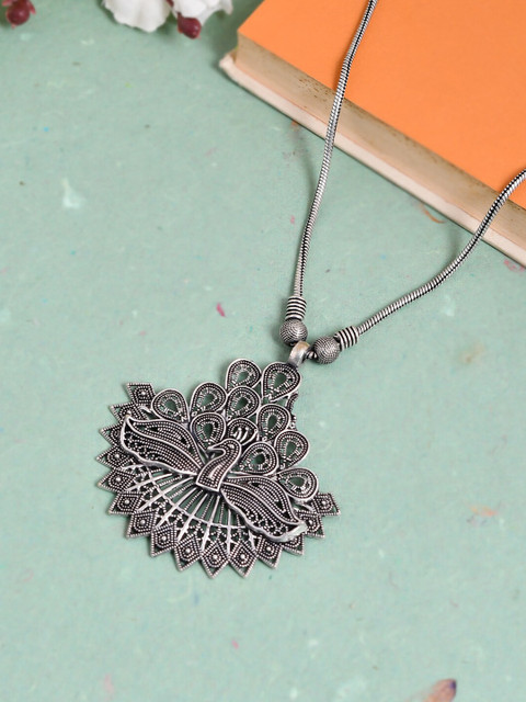 

Silvermerc Designs Silver Brass Silver-Plated Oxidised Necklace