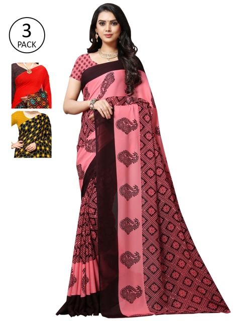 

KALINI Pack Of 3 Printed Sarees, Yellow