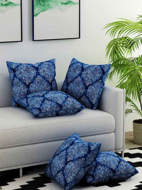 

Salona Bichona Blue Set of 5 Ethnic Motifs Square Cotton Cushion Covers