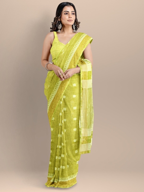 

BharatSthali Green & Beige Ethnic Motifs Silk Cotton Mangalagiri Handloom Saree