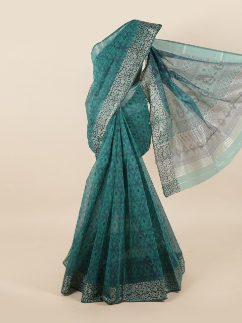 

Pothys Green & Silver-Toned Floral Zari Saree