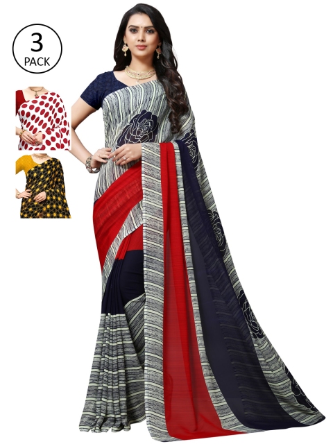 

KALINI Pack of 3 Yellow & White Saree