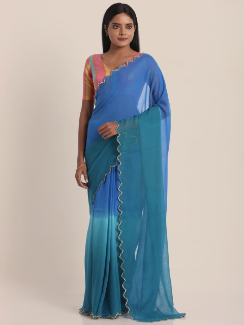 

Suta Blue & Pink Colourblocked Pure Cotton Saree