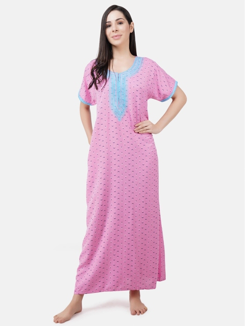 

KOI SLEEPWEAR Women Pink Embroidered Maxi Nightdress