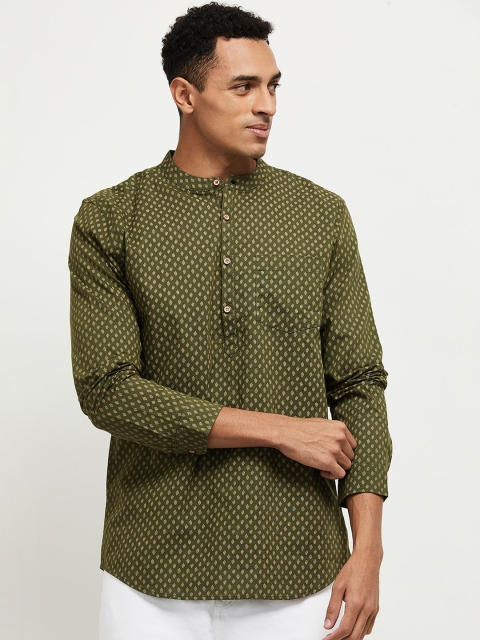 

max Men Olive Green Ethnic Motifs Printed Kurta