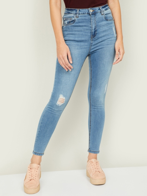 

Ginger by Lifestyle Women Blue Skinny Fit Low Distress Light Fade Jeans